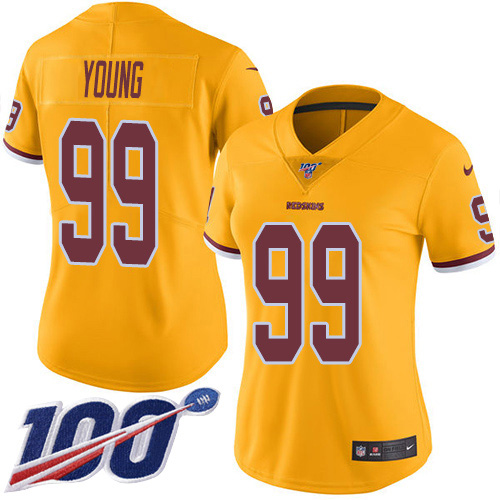 Commanders #99 Chase Young Gold Women's Stitched Limited Rush 100th Season Jersey