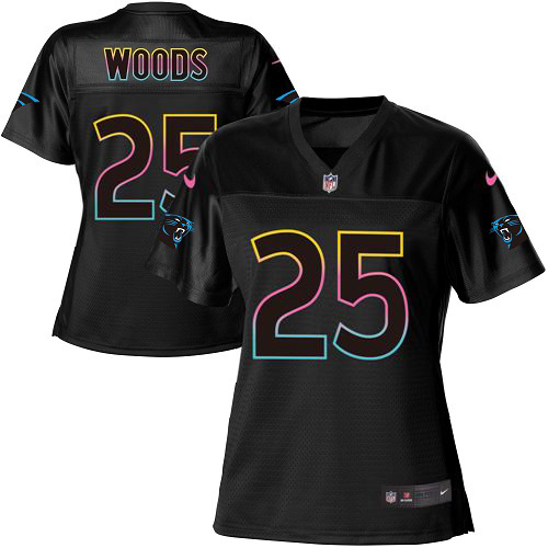 Panthers #25 Xavier Woods Black Women's Fashion Game Jersey