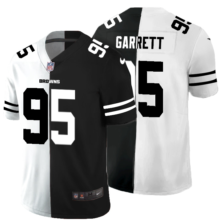 Cleveland Browns #95 Myles Garrett Men's Black V White Peace Split Vapor Untouchable Limited Jersey