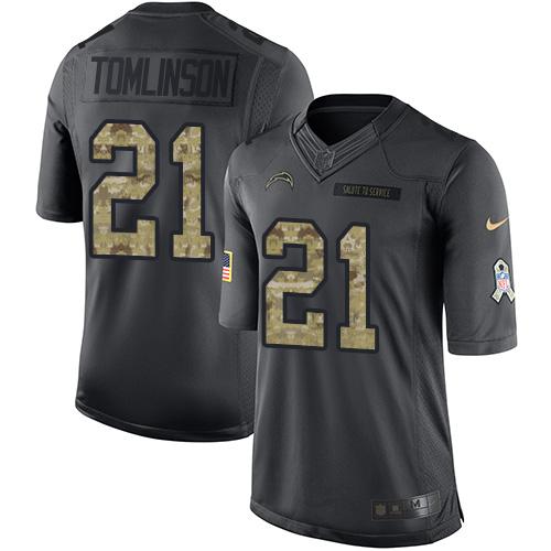 Chargers #21 LaDainian Tomlinson Black Youth Stitched Limited 2016 Salute To Service Jersey