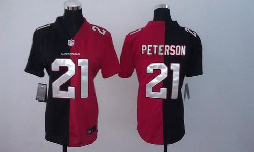 Cardinals #21 Patrick Peterson Black/Red Women's Stitched Elite Split Jersey