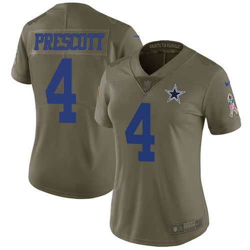 Cowboys #4 Dak Prescott Olive Women's Stitched Limited 2017 Salute To Service Jersey