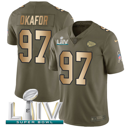 Kansas City Chiefs #97 Alex Okafor Olive/Gold Super Bowl LIV 2020 Men's Stitched Limited 2017 Salute To Service Jersey Men's