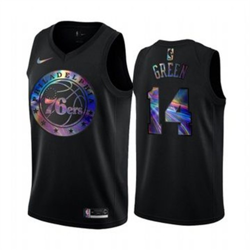Philadelphia 76ers #14 Danny Green Mens Iridescent Holographic Collection Jersey - Black Mens