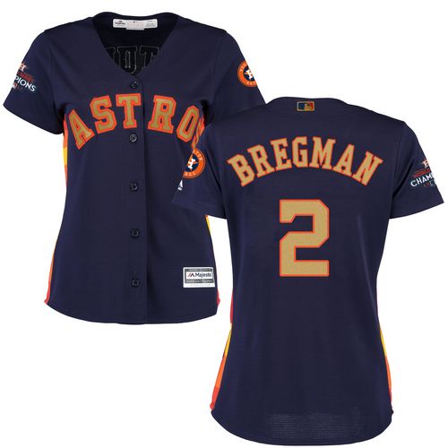 Houston Astros #2 Alex Bregman Navy Blue 2018 Gold Program Cool Base Women's Stitched Jersey Womens