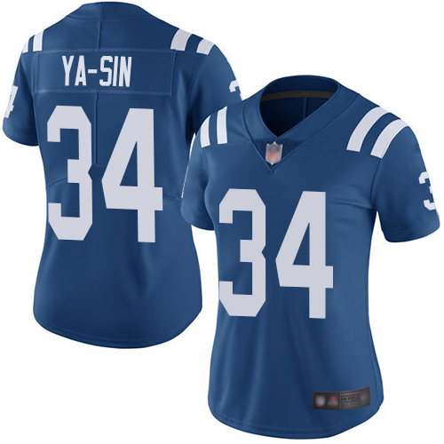 Indianapolis Colts #34 Rock Ya-Sin Royal Blue Team Color Women's Stitched Vapor Untouchable Limited Jersey Womens