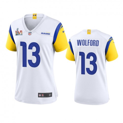 Los Angeles Los Angeles Rams #13 John Wolford Women's Super Bowl LVI Patch Alternate Game Jersey - White Womens