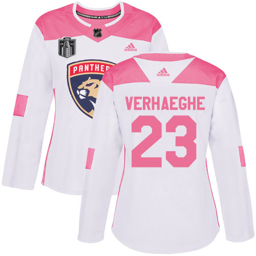 Adidas Panthers #23 Carter Verhaeghe White/Pink 2023 Stanley Cup Final Patch Authentic Fashion Women's Stitched Jersey