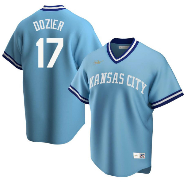Men's Youth Women's Kansas City Royals 17 Replica Light Blue Road Cooperstown Hunter Dozier Jersey