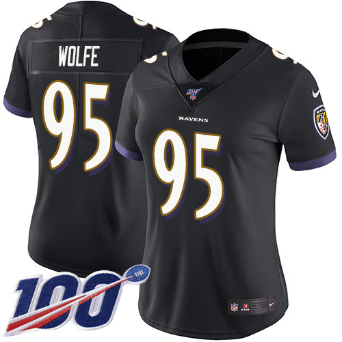 Baltimore Ravens #95 Derek Wolfe Black Alternate Women's Stitched 100th Season Vapor Untouchable Limited Jersey Womens