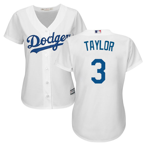 Los Angeles Dodgers #3 Chris Taylor White Home Women's Stitched Jersey Womens
