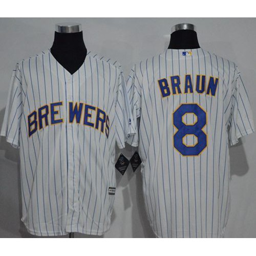 Milwaukee Brewers #8 Ryan Braun White (blue strip) New Cool Base Stitched Jersey Men's