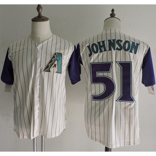 Mitchell And Ness Arizona Diamondbacks #51 Randy Johnson Cream Strip Throwback Stitched Jersey Men's