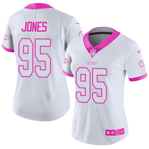 Chiefs #95 Chris Jones White/Pink Women's Stitched Limited Rush Fashion Jersey