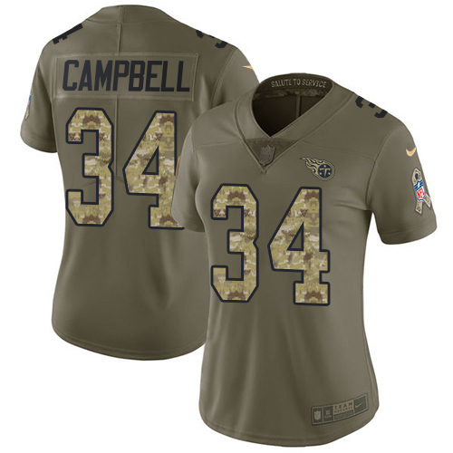 Tennessee Titans #34 Earl Campbell Olive/Camo Women's Stitched Limited 2017 Salute to Service Jersey Womens