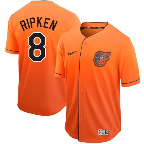 Baltimore Orioles #8 Cal Ripken Orange Fade Authentic Stitched Jersey Men's