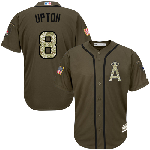 Los Angeles Angels #8 Justin Upton Green Salute to Service Stitched Youth Jersey Youth