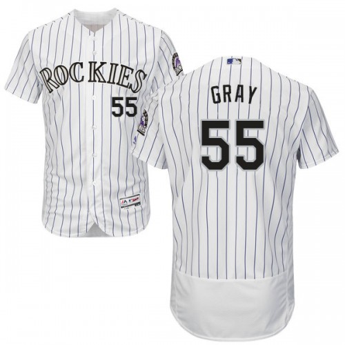 Colorado Rockies #55 Jon Gray White Strip Flexbase Authentic Collection Stitched Jersey Men's