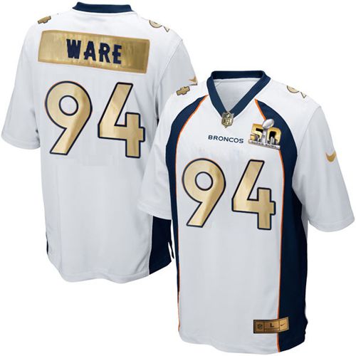 Denver Broncos #94 DeMarcus Ware White Men's Stitched Game Super Bowl 50 Collection Jersey Men's