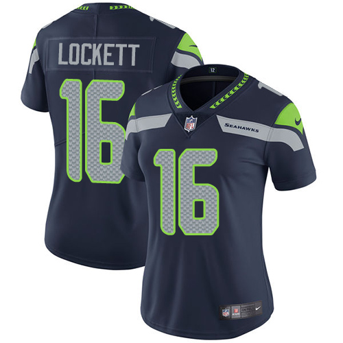Seahawks #16 Tyler Lockett Steel Blue Team Color Women's Stitched Vapor Untouchable Limited Jersey