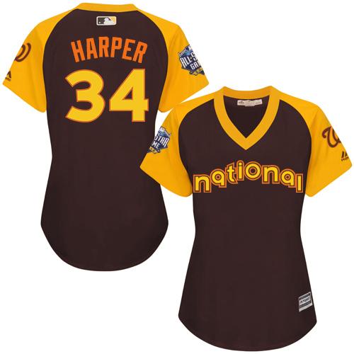 Washington Nationals #34 Bryce Harper Brown 2016 All-Star National League Women's Stitched Jersey Womens