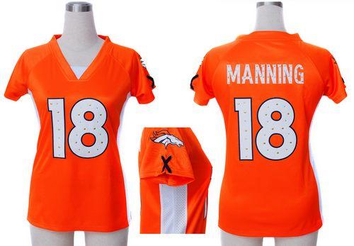 Broncos #18 Peyton Manning Orange Team Color Draft Him Name & Number Top Women's Stitched Elite Jersey