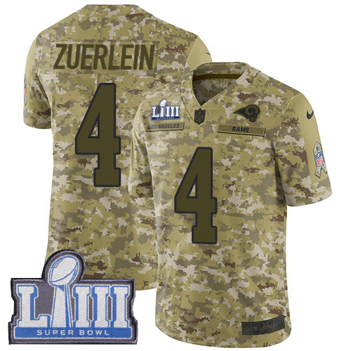 Los Angeles Rams #4 Greg Zuerlein Camo Super Bowl LIII Bound Men's Stitched Limited 2018 Salute To Service Jersey Men's
