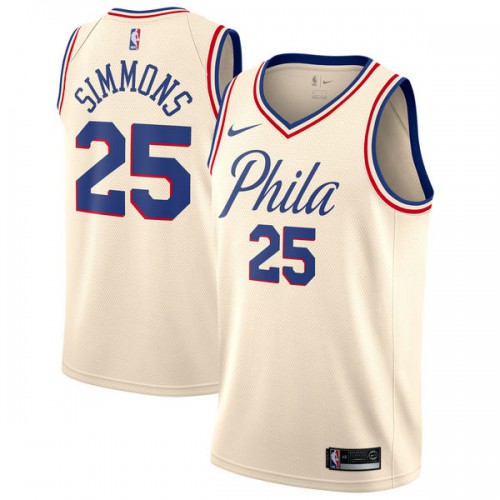 Philadelphia 76ers #25 Ben Simmons Cream Swingman City Edition Jersey Mens