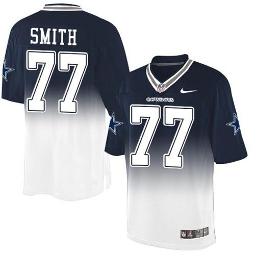 Dallas Cowboys #77 Tyron Smith Navy Blue/White Men's Stitched Elite Fadeaway Fashion Jersey Men's