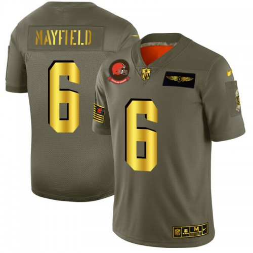 Cleveland Cleveland Browns #6 Baker Mayfield Men's Olive Gold 2019 Salute to Service Limited Jersey Men's
