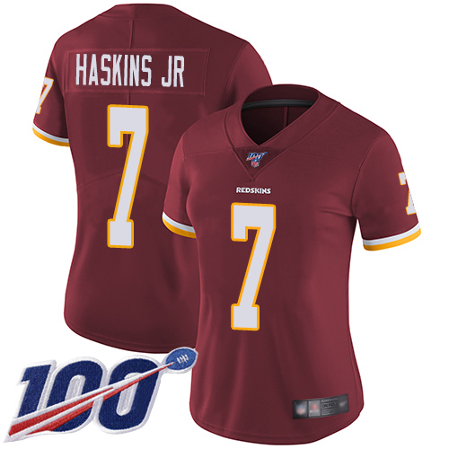 Washington Commanders #7 Dwayne Haskins Jr Burgundy Red Team Color Women's Stitched 100th Season Vapor Limited Jersey Womens