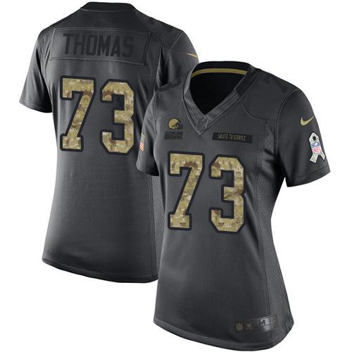 Browns #73 Joe Thomas Black Women's Stitched Limited 2016 Salute To Service Jersey