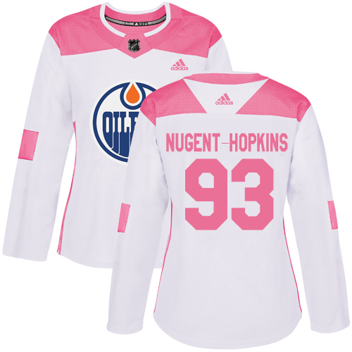Adidas Edmonton Oilers #93 Ryan Nugent-Hopkins White/Pink Authentic Fashion Women's Stitched Jersey Womens