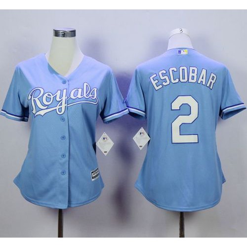 Kansas City Royals #2 Alcides Escobar Light Blue Home Women's Stitched Jersey Womens