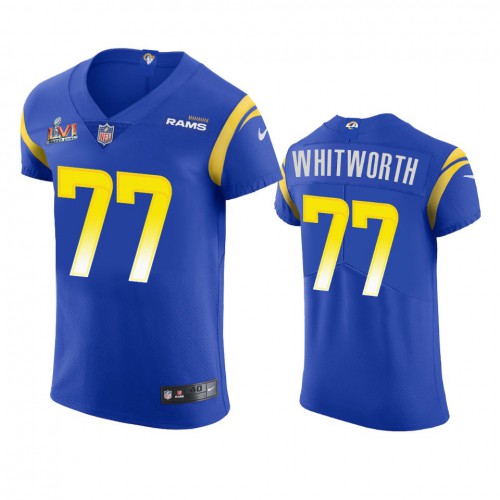 Los Angeles Los Angeles Rams #77 Andrew Whitworth Men's Super Bowl LVI Patch Vapor Elite Player Jersey - Royal Men's