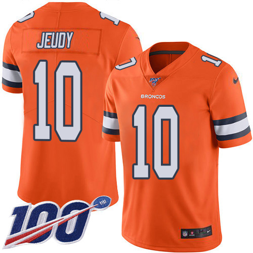 Broncos #10 Jerry Jeudy Orange Men's Stitched Limited Rush 100th Season Jersey
