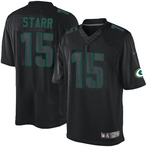Packers #15 Bart Starr Black Men's Stitched Impact Limited Jersey