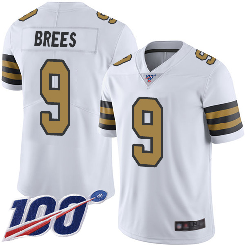 Saints #9 Drew Brees White Youth Stitched Limited Rush 100th Season Jersey
