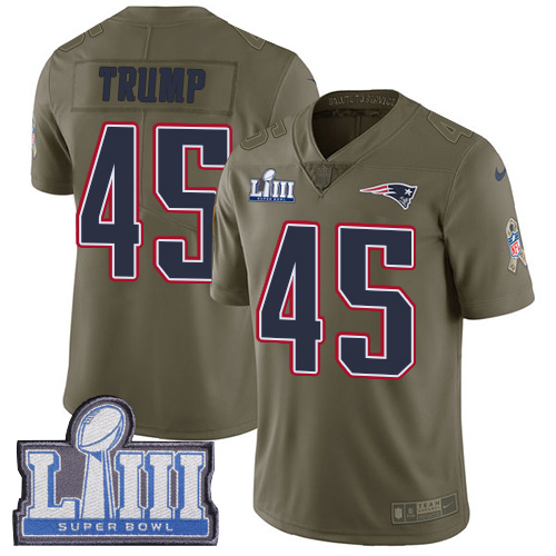 New England Patriots #45 Donald Trump Olive Super Bowl LIII Bound Youth Stitched Limited 2017 Salute to Service Jersey Youth