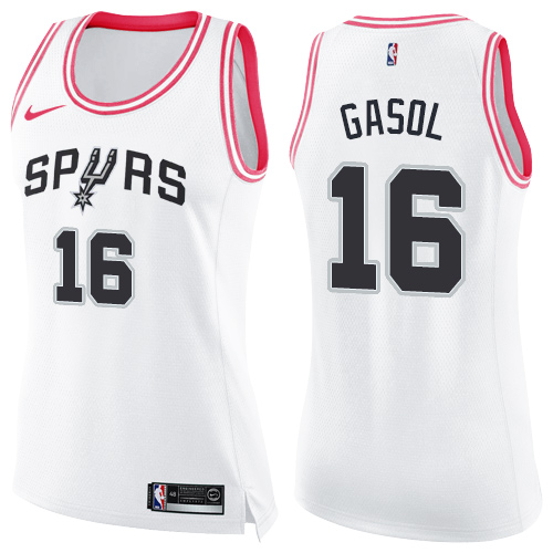 San Antonio Spurs #16 Pau Gasol White/Pink Womens Swingman Fashion Jersey Womens