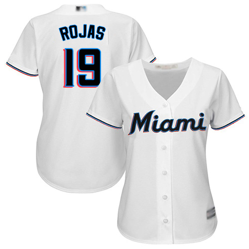 Miami Marlins #19 Miguel Rojas White Home Women's Stitched Jersey Womens