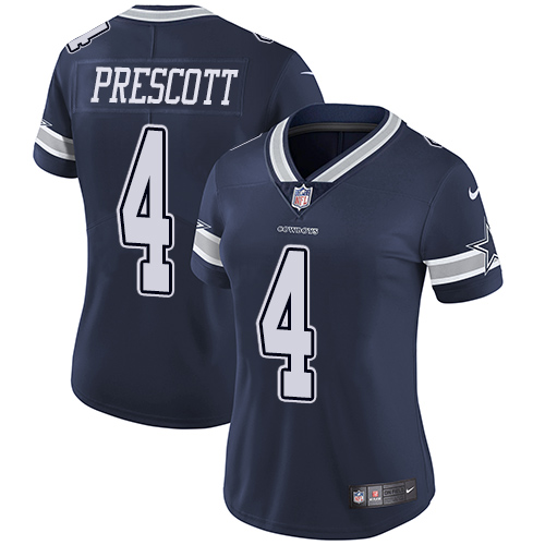Cowboys #4 Dak Prescott Navy Blue Team Color Women's Stitched Vapor Untouchable Limited Jersey