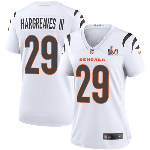 Cincinnati Cincinnati Bengals #29 Vernon Hargreaves III White Super Bowl LVI Patch Women's Game Jersey Womens