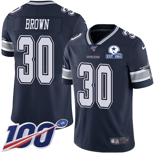 Dallas Cowboys #30 Anthony Brown Navy Blue Team Color Men's Stitched With Established In 1960 Patch 100th Season Vapor Untouchable Limited Jersey