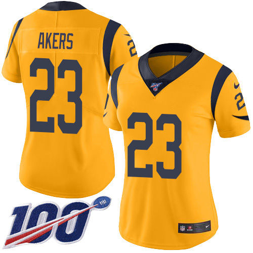 Los Angeles Rams #23 Cam Akers Gold Women's Stitched Limited Rush 100th Season Jersey Womens
