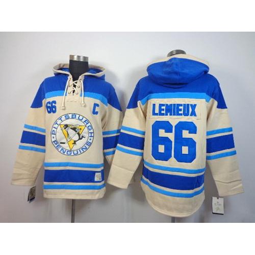 Pittsburgh Penguins #66 Mario Lemieux Cream Sawyer Hooded Sweatshirt Stitched Jersey Men's