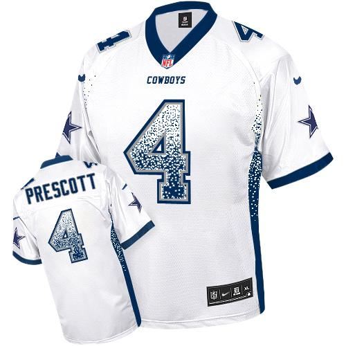 Cowboys #4 Dak Prescott White Men's Stitched Elite Drift Fashion Jersey