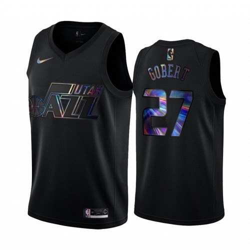 Utah Jazz #27 Rudy Gobert Mens Iridescent Holographic Collection Jersey - Black Mens