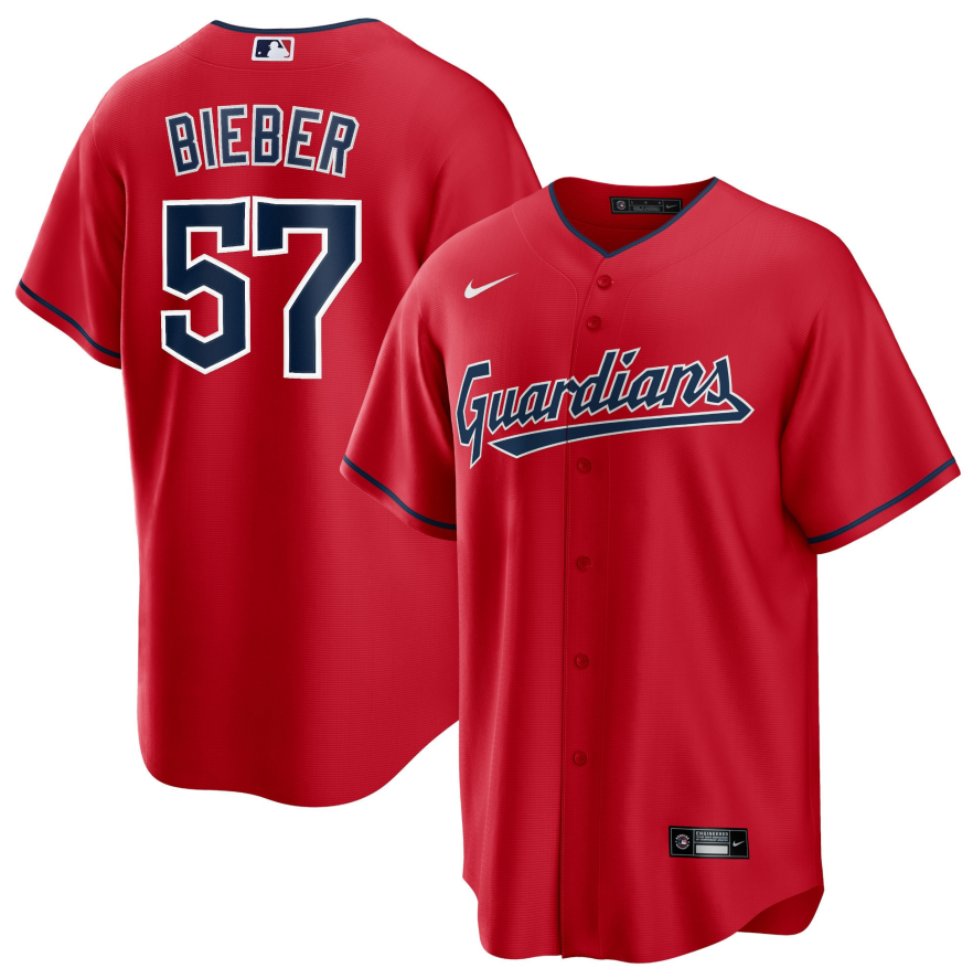 Men's Youth Women's cleveland #57 Shane Bieber baseball jersey red