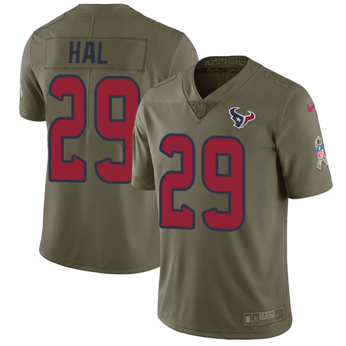 Houston Texans #29 Andre Hal Olive Youth Stitched Limited 2017 Salute to Service Jersey Youth